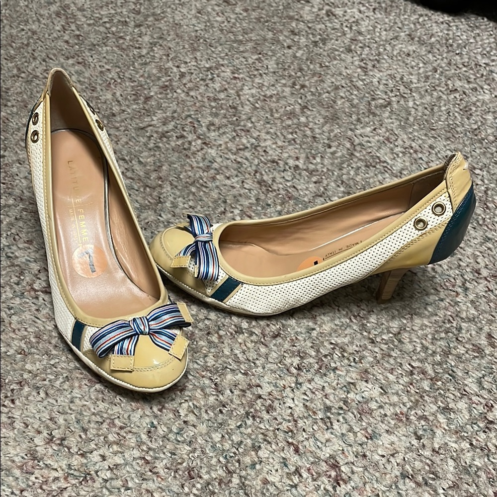 Latitude femme bow toe Cream and Tan Heels